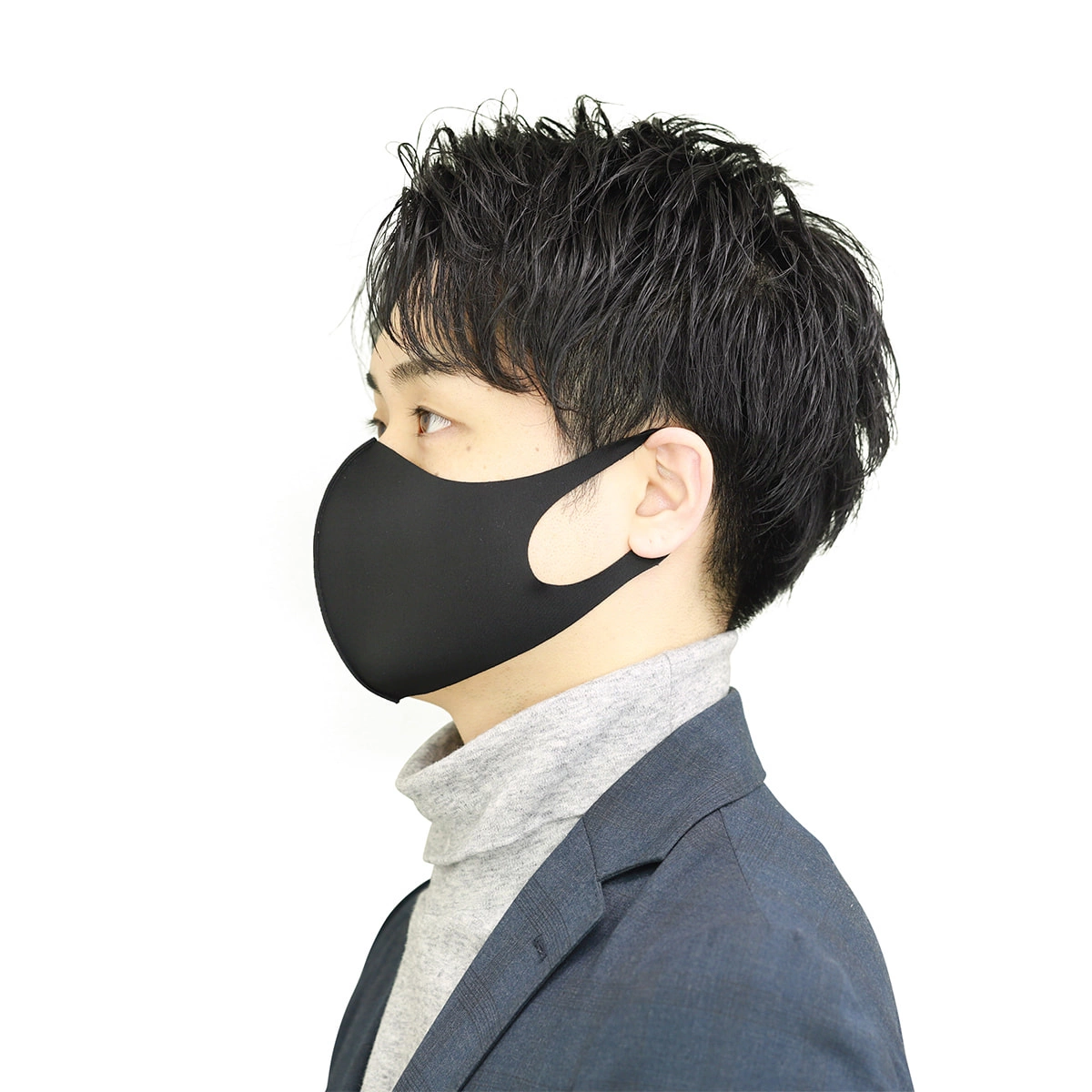 接触冷感マスク 5枚セット(薄手/大きめタイプ)ブラック）-ジムガレージ